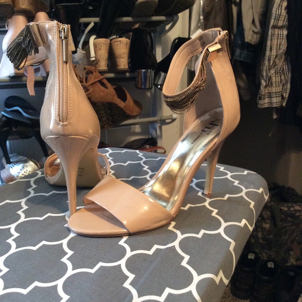 Two strap nude heels